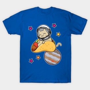 cartoon cat astronaut in space riding taco T-Shirt